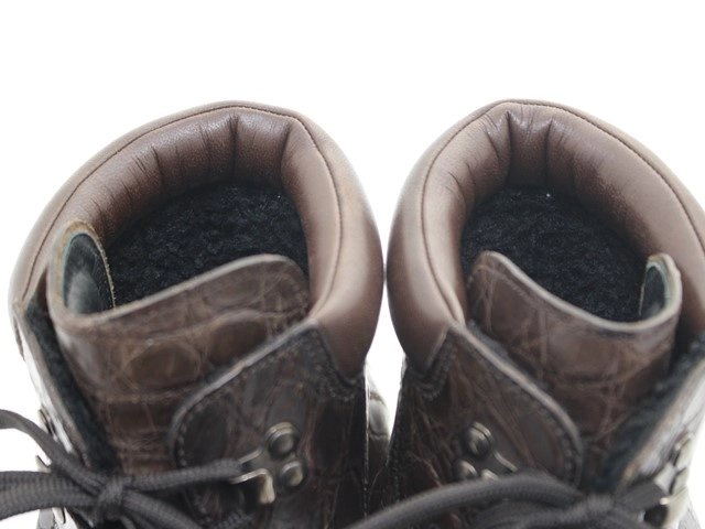 PRADA　プラダ　クロコ型押しレースアップブーツ　メンズ7ハーフ　ダークブラウン　レザー　12T2189 80219C　2120500254487　【432】