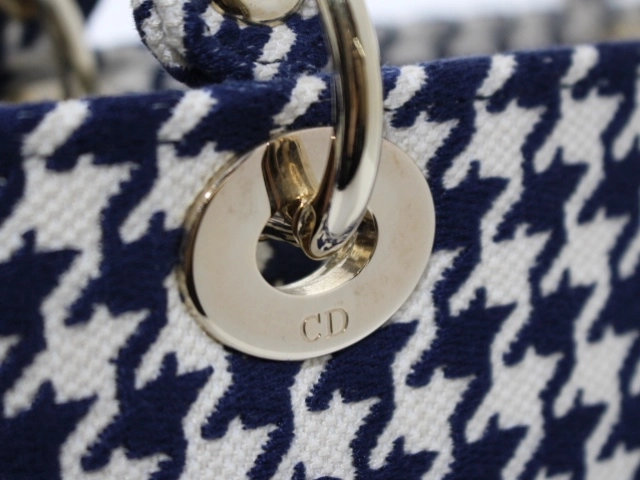 Dior ディオール 千鳥柄 レディーディオール ミディアム ハンドバッグ H0565BZAF M808 ネイビー GP ゴールド金具 2147100503951【471】
