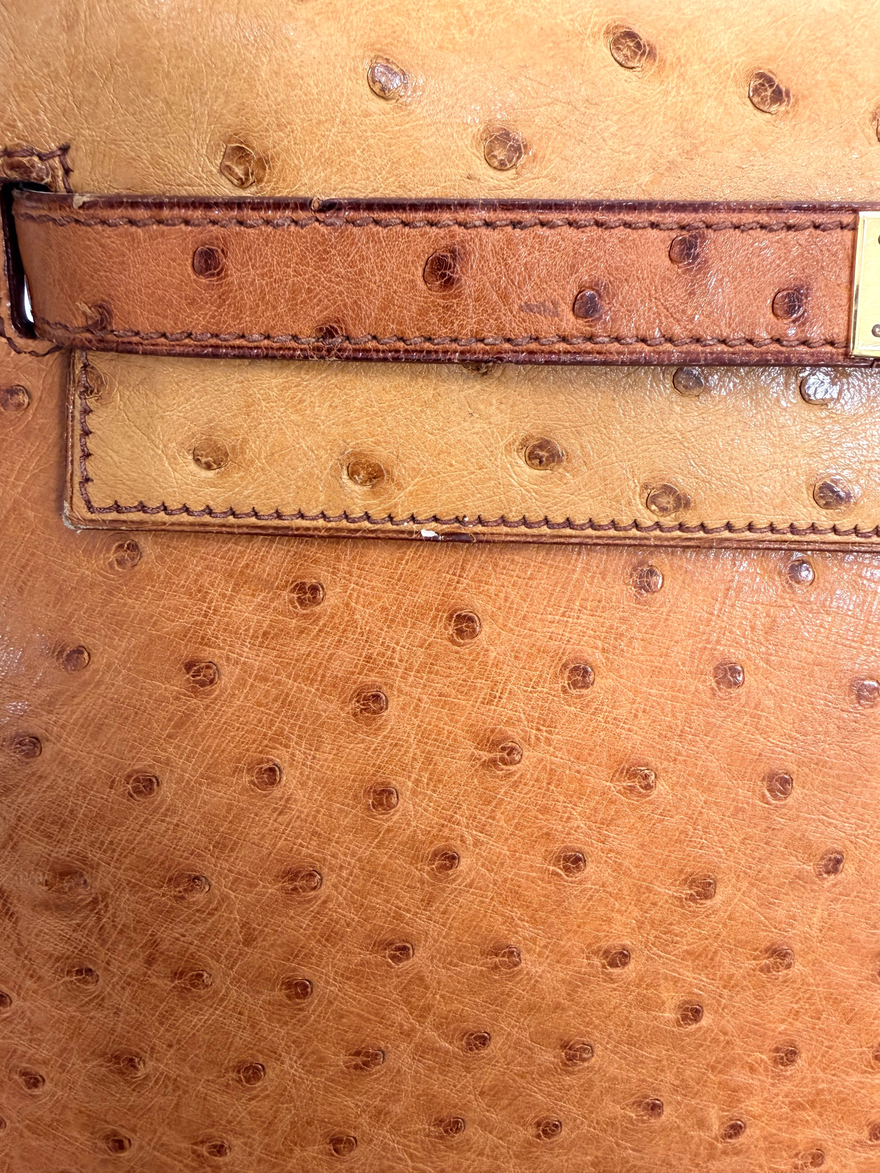 HERMES　エルメス　ショルダーバッグ　ケリー32　コニャック・チェスナック・GP金具　オーストリッチ　○Y刻印・1995年頃製造【472】HA