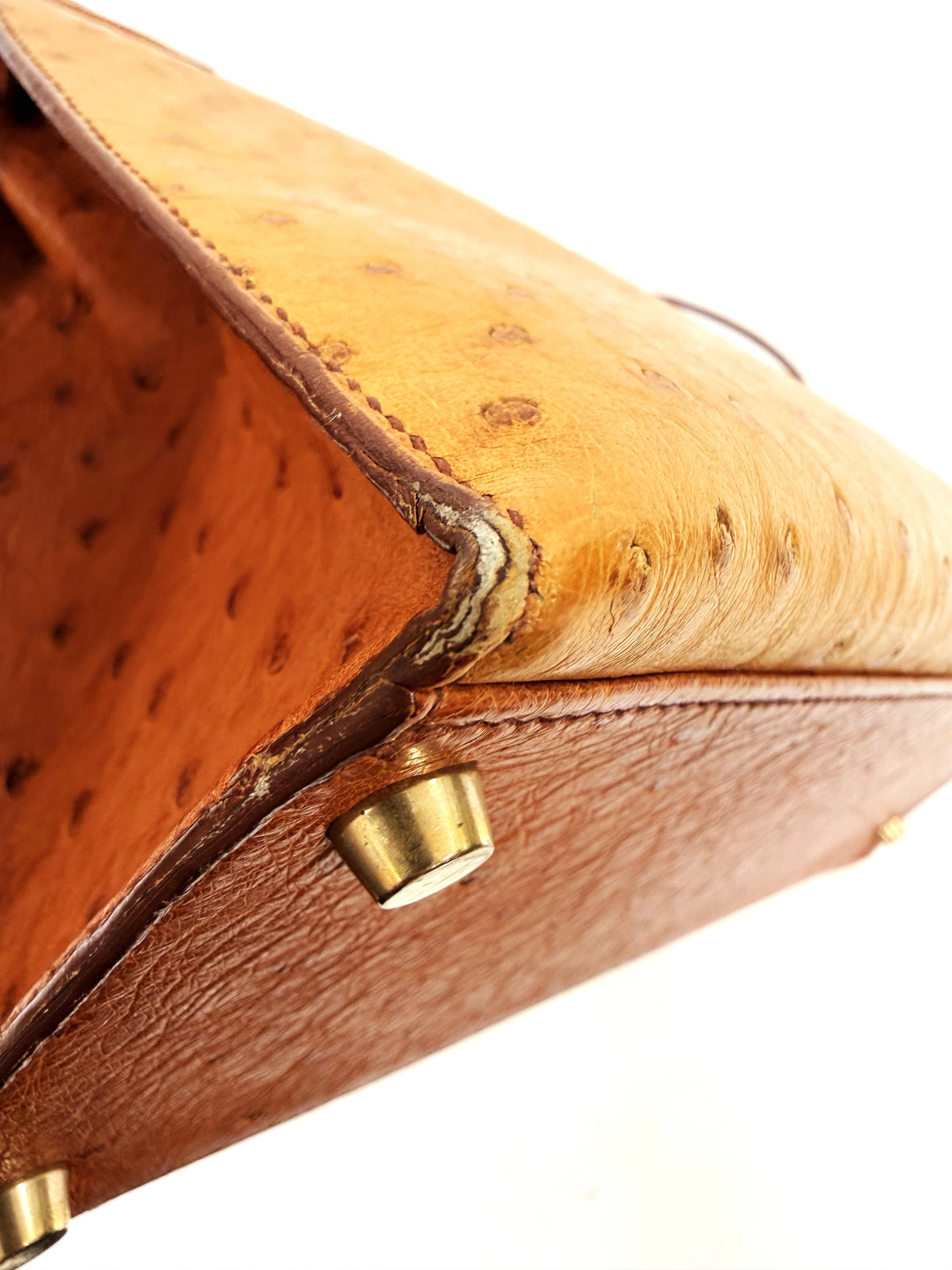 HERMES　エルメス　ショルダーバッグ　ケリー32　コニャック・チェスナック・GP金具　オーストリッチ　○Y刻印・1995年頃製造【472】HA