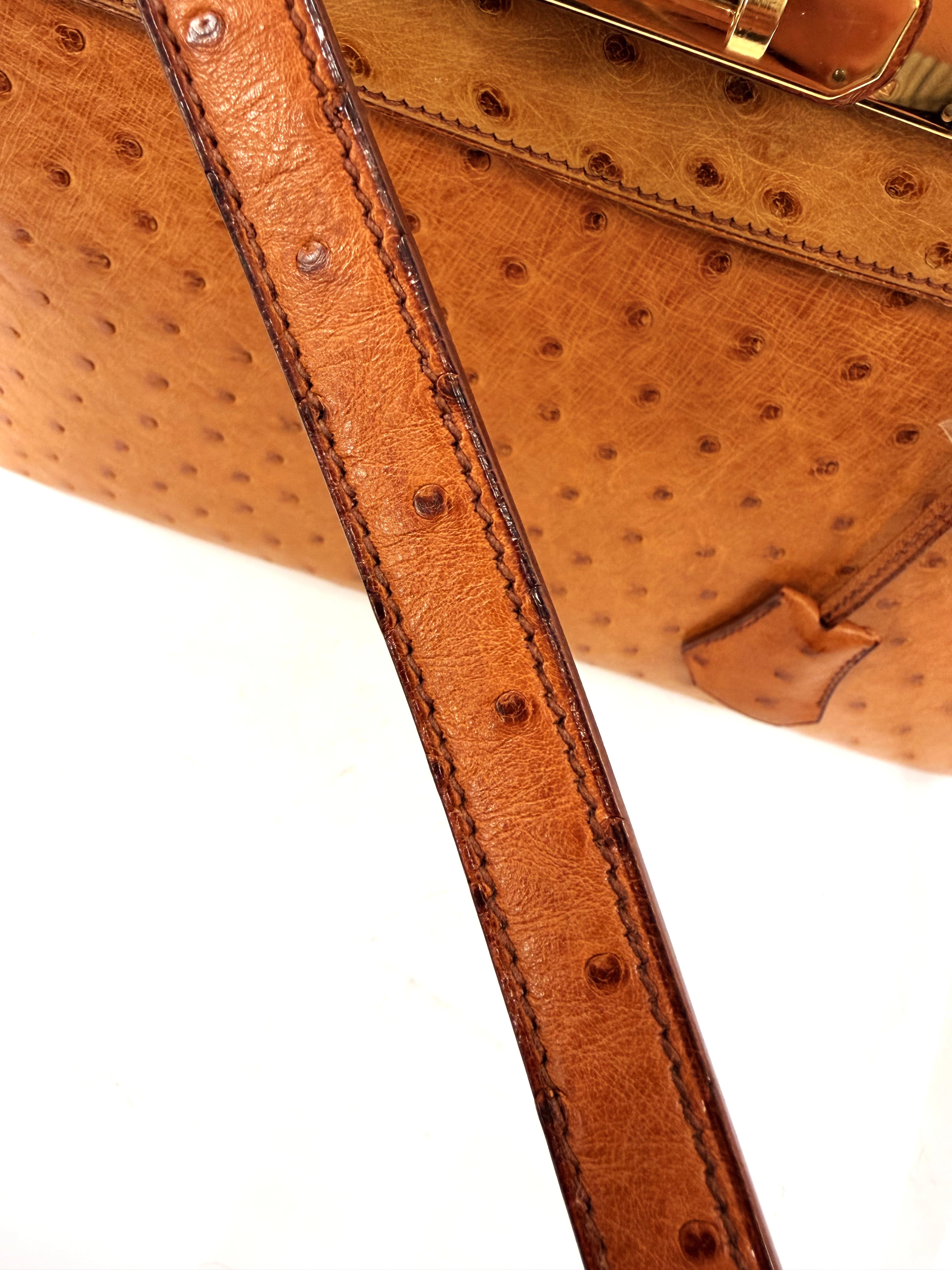 HERMES　エルメス　ショルダーバッグ　ケリー32　コニャック・チェスナック・GP金具　オーストリッチ　○Y刻印・1995年頃製造【472】HA