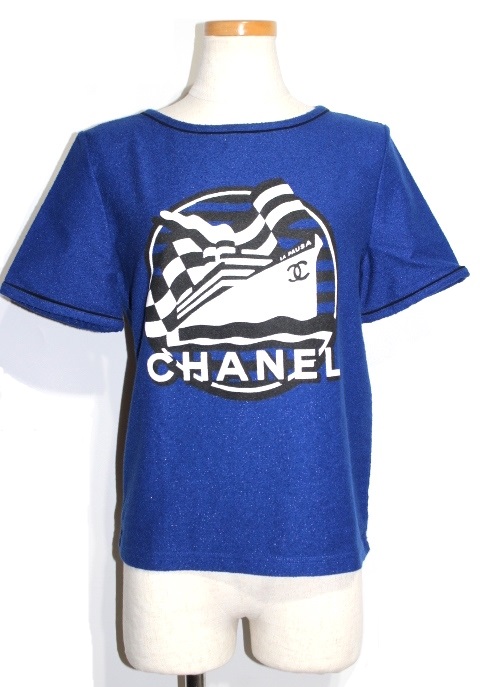 CHANEL シャネル 半袖Tシャツ レディース34 ブルー ホワイト