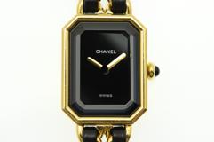 CHANEL シャネル 腕時計 プルミエールL H0001 GP/社外革ベルト ブラック文字盤 クォーツ【472】TS