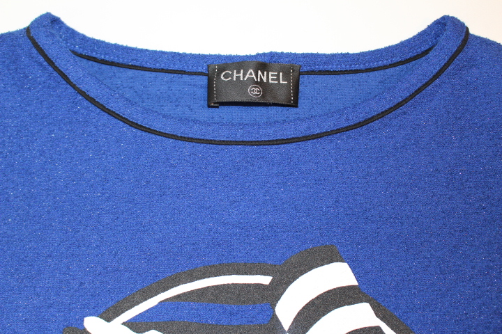 CHANEL シャネル 半袖Tシャツ レディース34 ブルー ホワイト コットン