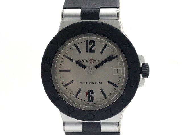 BVLGARI ブルガリ アルミニウム AL38TA シルバー文字盤 ラバー 自動巻き 男性用腕時計 【473】
