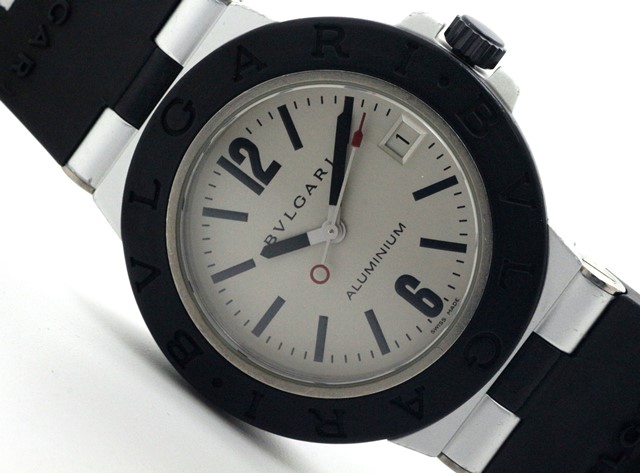 BVLGARI ブルガリ アルミニウム AL38TA シルバー文字盤 ラバー 自動巻き 男性用腕時計 【431】