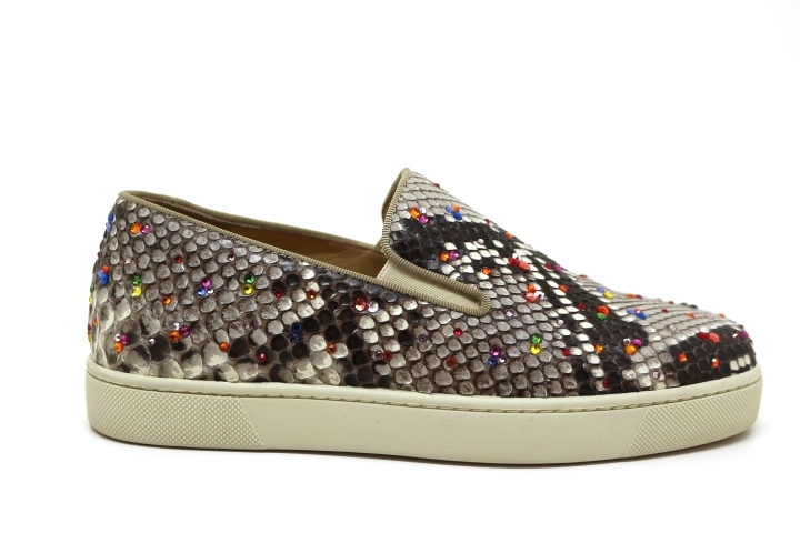 Christian Louboutin　クリスチャンルブタン　スリッポン　レディース37ハーフ　マルチカラー　パイソン/ラインストーン　2148103607158　【432】