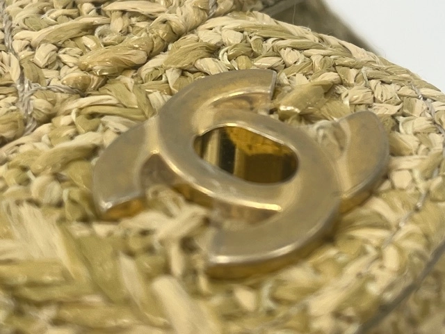 CHANEL シャネル ミニマトラッセ フクロウチャーム ナチュラル/GP金具 ラフィア素材 銀座並木通りリニューアル限定【472】KS