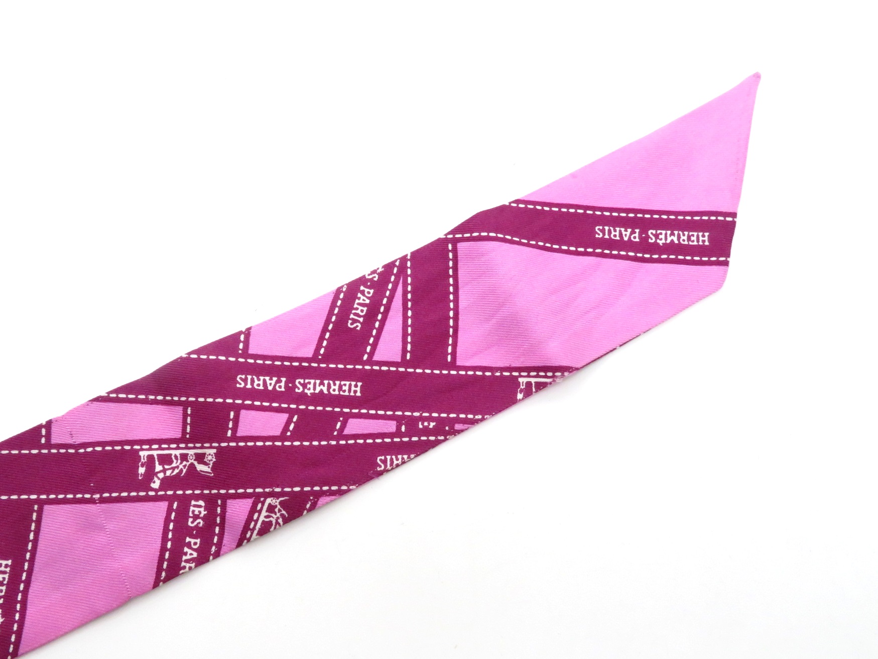 エルメス スカーフ HERMES シルク ツイリー ボルデュック リボン柄 ピンク レディース JJS03637
