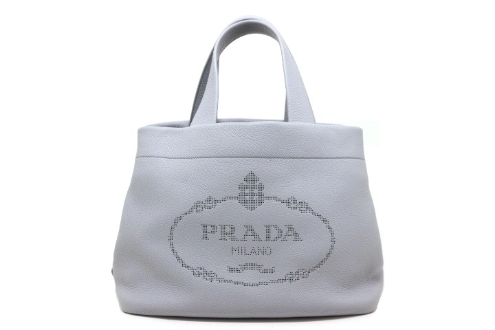 PRADA プラダ バッグ ミディアム レザートートバッグ ライトグレー