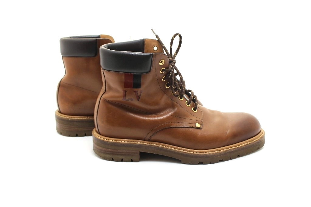 LOUIS VUITTON ルイヴィトン ラインアンクルブーツ メンズ6ハーフ ブラウン レザー 2120500255781 【432】