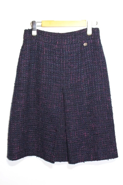 74cmスカート丈シャネル CHANEL ウール ツイード ミニスカート 36 ブルー 青