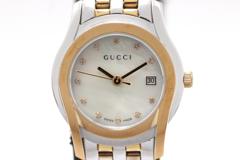 GUCCI グッチ　レディース クオーツ　5500L 11PD　ホワイトシェル文字盤 GP/SS【472】HK
