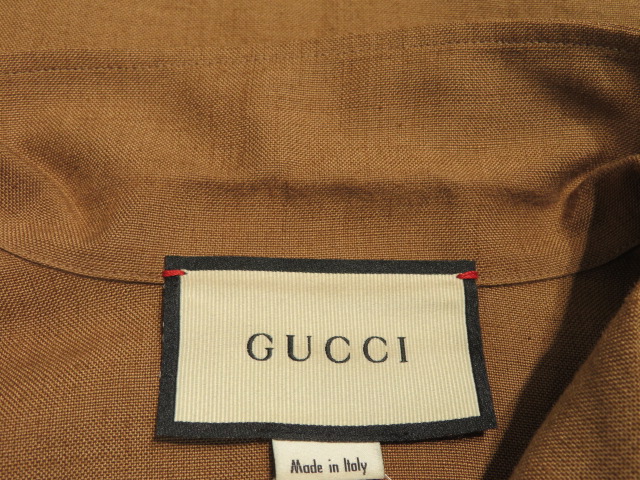 GUCCI グッチ 半袖 シャツ メンズ 44 ブラウン レーヨン リネン