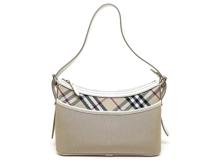 BURBERRY　バーバリー　ワンショルダーバッグ　ハウスチェック　ベージュ　ホワイト　キャンバス　レザー（2148103975301）【200】