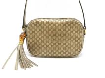 GUCCI　グッチ　マイクログッチシマ　バンブーカメラバッグ　309538　ゴールド　レザー【430】2148103609145