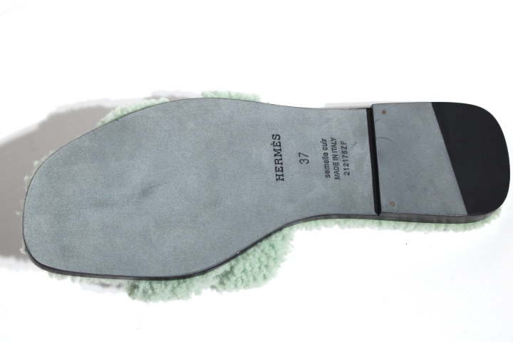 HERMES　エルメス　靴　オラン　サンダル　レディース37　グリーン　シープスキン　212178ZF　（2143000605276　 【432】