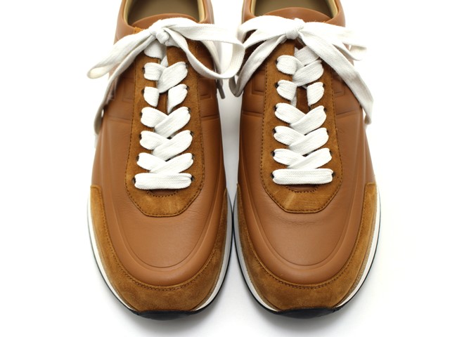 HERMES エルメス 靴 イージー スニーカー メンズ42 ブラウン ホワイト