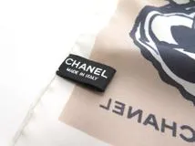 CHANEL シャネル 衣料品 スカーフ ホワイト ベージュ マルチ シルク 長方形【436】