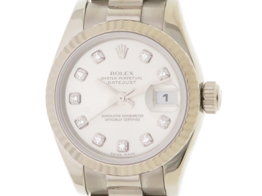 ROLEX ロレックス 時計 レディース ルーレット K18WG シルバー文字盤 自動巻き デイトジャスト 179179G 10Pダイヤモンド  【437】 の購入なら「質」の大黒屋（公式）