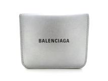 BALENCIAGA バレンシアガ 二つ折り財布 キャッシュ フラップウォレット レザー  シルバー ブラック【473】
