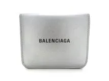 BALENCIAGA バレンシアガ 二つ折り財布 キャッシュ フラップウォレット レザー  シルバー ブラック【473】