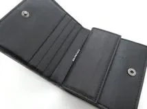 BALENCIAGA バレンシアガ 二つ折り財布 キャッシュ フラップウォレット レザー  シルバー ブラック【473】