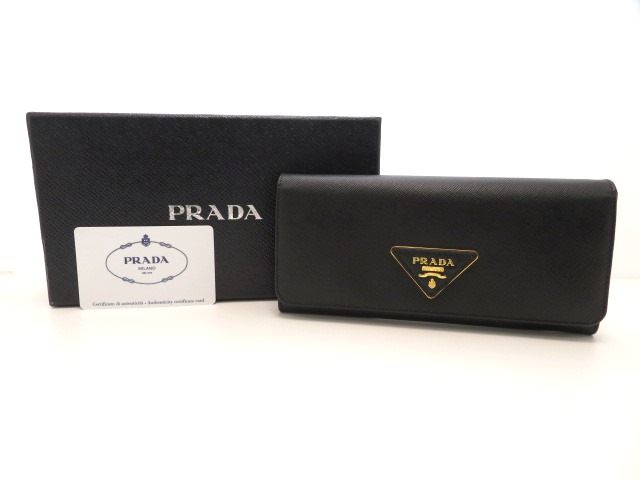 PRADA プラダ 二つ折り長財布 サフィアーノ ブラック1M1132【473