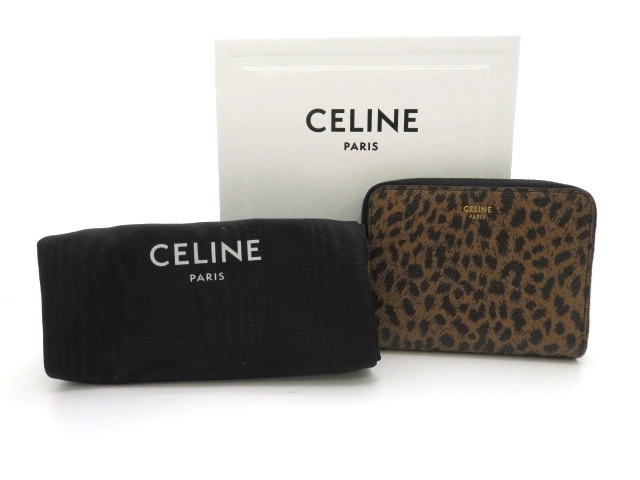 CELINE セリーヌ コインケース レオパード ブラウン ブラック レザー【473】