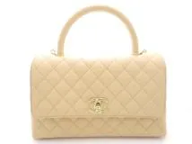 CHANEL シャネル マトラッセ ココハンドル29 ベージュ 2WAY ハンドバッグ ショルダーバッグ キャビアスキン ゴールド金具【473】