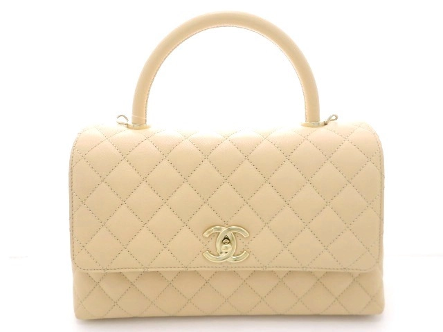 CHANEL シャネル マトラッセ ココハンドル29 ベージュ 2WAY ハンドバッグ ショルダーバッグ キャビアスキン ゴールド金具【473】