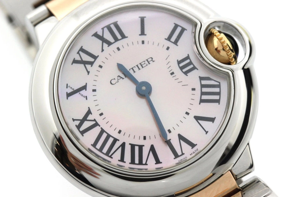 Cartier カルティエ 腕時計 2012年並行品 バロンブルー 28mm W6920034 K18ピンクゴールド/スティール ピンクシェル文字盤 クォーツ【472】SJ