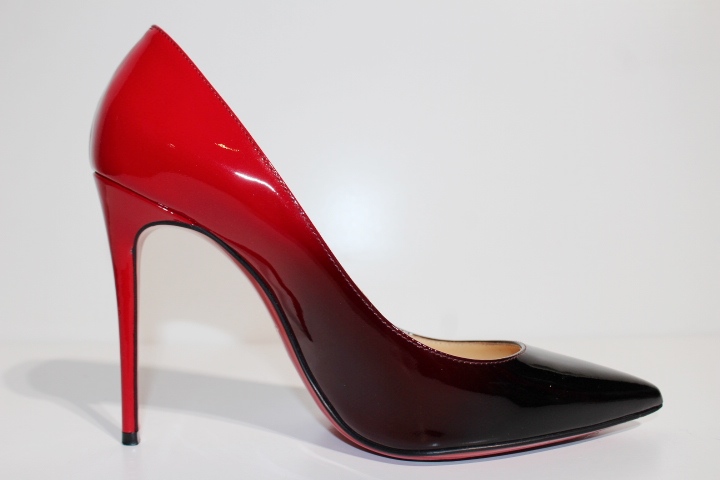 Christian Louboutin　ルブタン　パンプス　レディース35ハーフ　レッド　ブラック　パテント　KATE 100 PATENT　 定価￥102,300-　（2148103364280）【200】