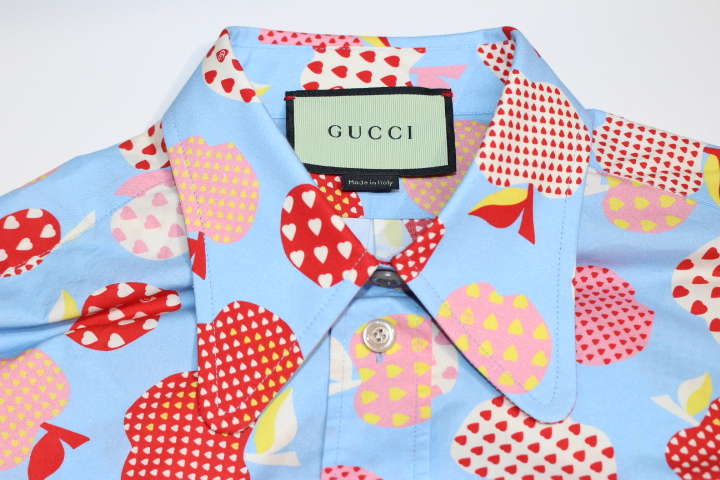 GUCCI グッチ 衣類 ワンピース レディース36 ブルー リンゴ コットン