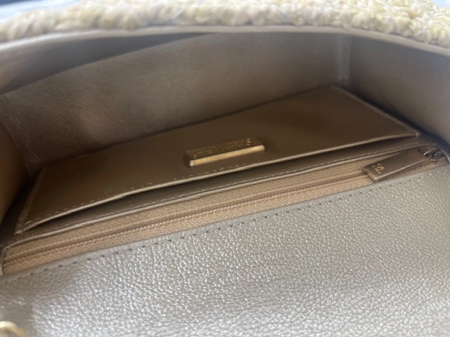 CHANEL シャネル ミニマトラッセ フクロウチャーム ナチュラル/GP金具 ラフィア素材 銀座並木通りリニューアル限定【472】KS