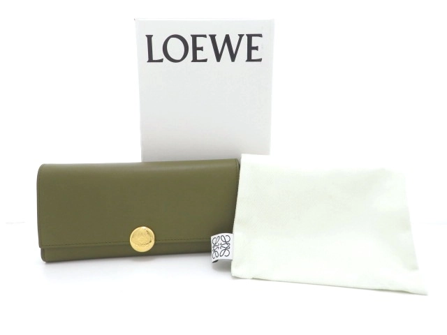 LOEWE ロエベ ペブル 長財布 コンティネンタルウォレット カーキ カーフ【473】
