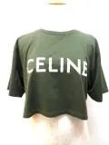 CELINE セリーヌ クロップド Tシャツ レディース S カーキ ロゴ ...
