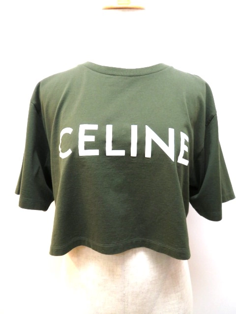 CELINE セリーヌ クロップド Tシャツ レディース S カーキ ロゴ 