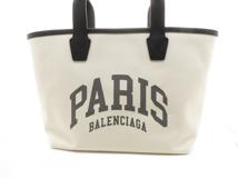 BALENCIAGA　バレンシアガ　シティズパリスジャンボ　スモールトートバッグ　ナチュラル　ブラック　キャンバス　レザー　6920682106M9911　2143600330301　【437】