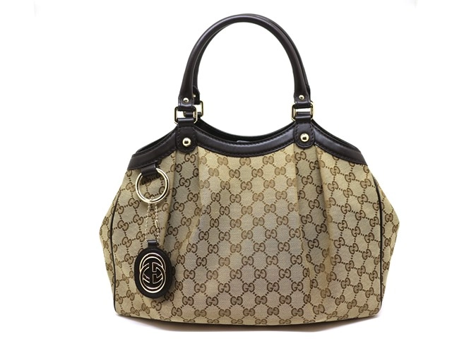 Gucci トートバッグ ベージュ/ブラウン キャンバス GUCCI キャンバスGGパターンシェリーライントートバッグ