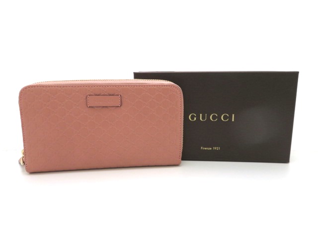 GUCCI グッチ 長財布 マイクログッチシマ レザー ピンク