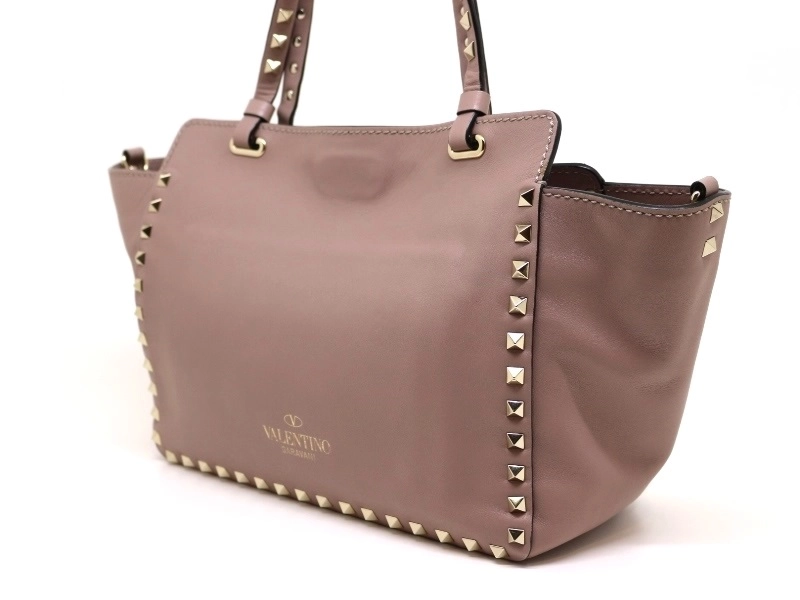VALENTINO ヴァレンティノ ロックスタッズ　2WAYバッグ ピンクベージュ レザー 2148103688485【471】