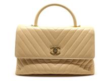 CHANEL シャネル Vステッチハンドバッグ ベージュ GP ゴールド金具 2120000327285【200】