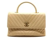 CHANEL シャネル Vステッチハンドバッグ ベージュ GP ゴールド金具 2120000327285【200】