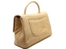 CHANEL シャネル Vステッチハンドバッグ ベージュ GP ゴールド金具 2120000327285【200】