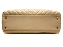 CHANEL シャネル Vステッチハンドバッグ ベージュ GP ゴールド金具 2120000327285【200】