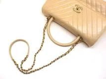 CHANEL シャネル Vステッチハンドバッグ ベージュ GP ゴールド金具 2120000327285【200】