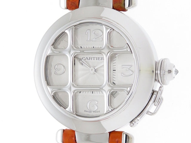 Cartier カルティエ 時計 パシャ32mm・グリッド WJ101456 シルバー文字盤 レディース時計 自動巻き ホワイトゴールド/革