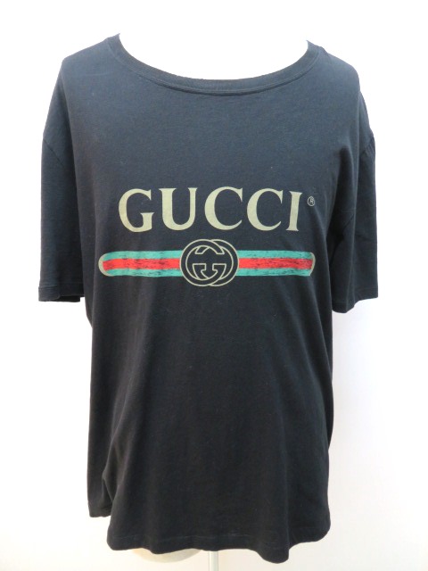 GUCCI　グッチ　ロゴ ウォッシュドオーバーサイズ Tシャツ　メンズ XL　ブラック　コットン　参考定価 \60,500-　 （2148103373794）　【200】