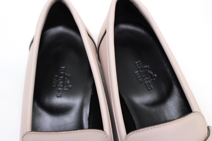 HERMES エルメス 靴 モカシン パリ レディース38 ピンクベージュ